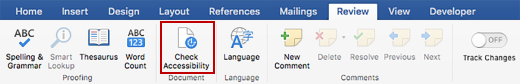 Check accessibility commands in Word
