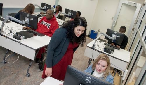 Students using the COD training and testing center