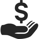 line art hand cupped with money symbol above