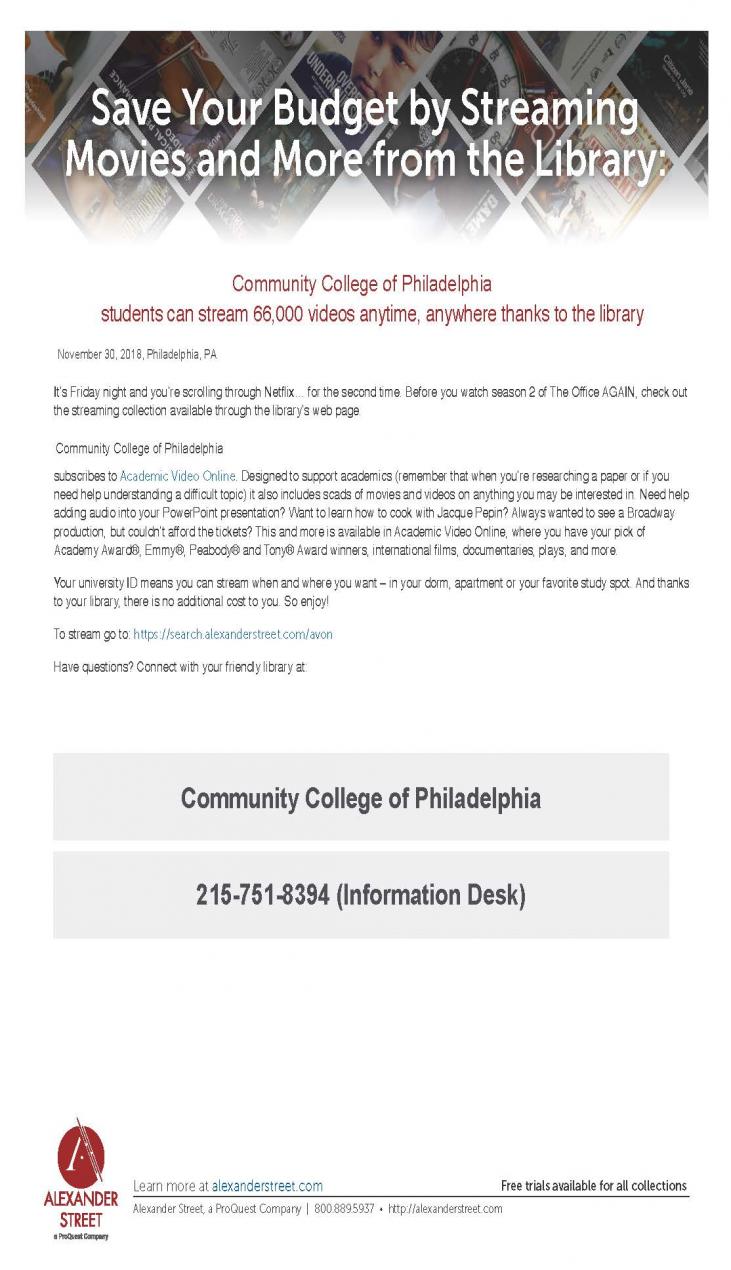 Academic Video Online (AVON) Community College of Philadelphia