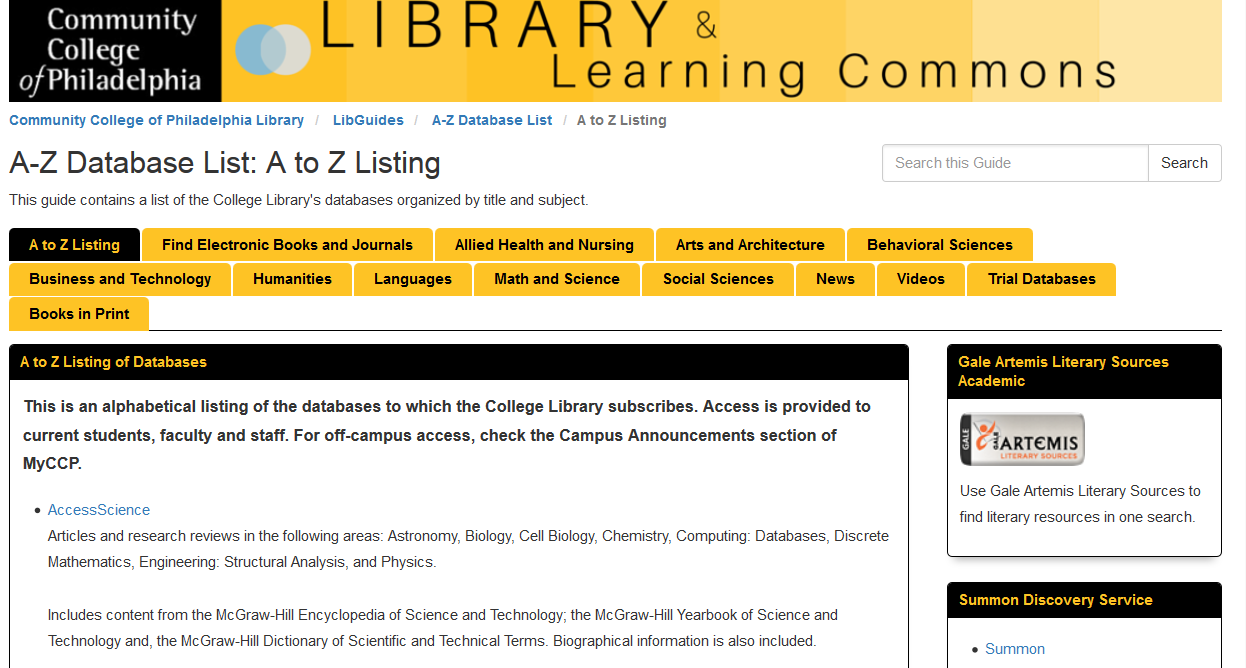 A-Z Database List Image