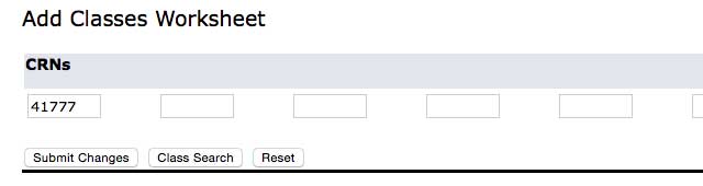 screen grab visual example entering CRN number for registration