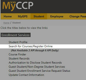 Myccp.ccp.edu Register for classes link