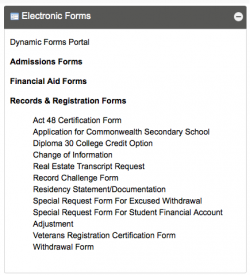 Electronic forms section block in my.ccp.edu