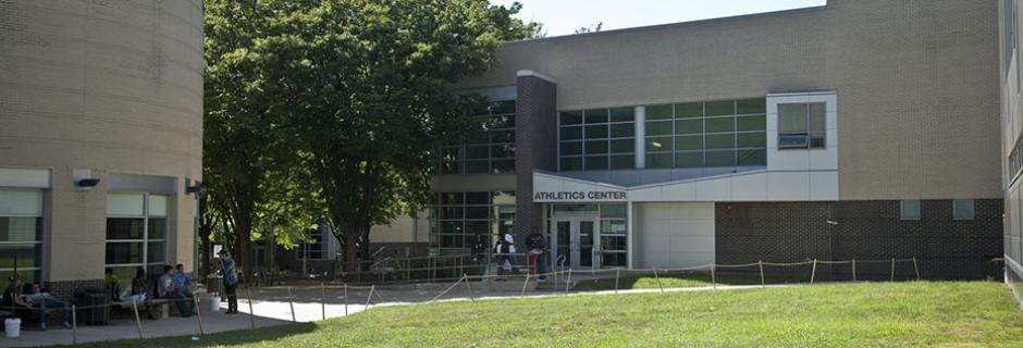 Exterior of the Athletics Center at Community College of Philadelphia. 