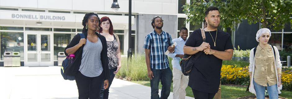 Students walking on campus at CCP.