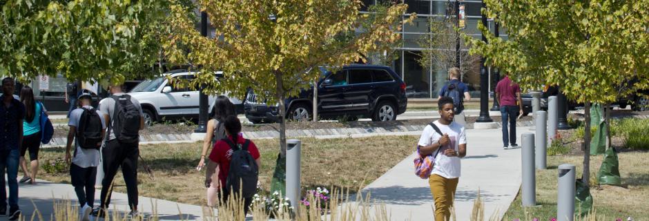 Students walking on campus