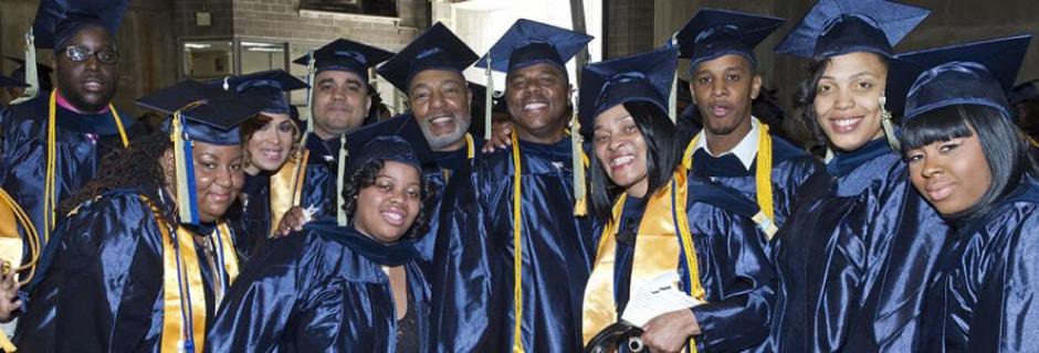 Students at Commencement in their caps and gowns