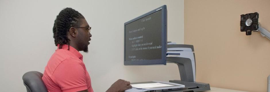 Student working on computer at COD at CCP.