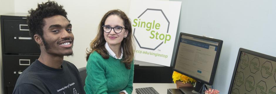  Student working with staff at CCP's Single Stop.