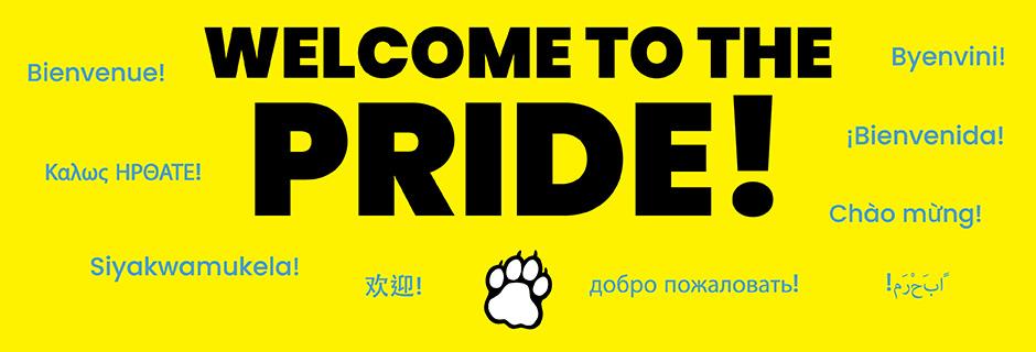 "Welcome to the Pride" text with a paw print below it. 