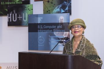 Rev. Dr. Lorina Marshall-Blake, President of the Independence Blue Cross Foundation and Community College of Philadelphia and Harrisburg University Foundation board member, announces the speakers