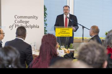 Patrick Clancy speaks to the audience