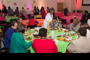 A group enjoying lunch.