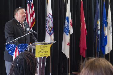 Director of the Veterans Resource Center, Stephen Bachovin, opens the ceremony.