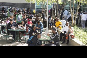 The crowd gathered in Winnet Courtyard.