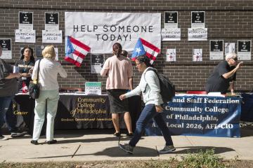 The hurricane relief for Puerto Rico donations table.