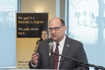 Kenneth Hawkinson, President of Kutztown University speaks to the audience.