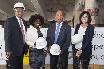 Board of Trustees Chair Jeremiah White, Ellyn Jo Waller, President Dr. Generals, and Judith Renyi pose for the camera.