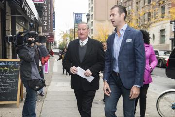 Mayor Jim Kenney arrives and is greeted by Nick Bayer.