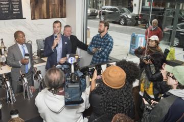 Saxbys CEO Nick Bayer addresses the crowd.