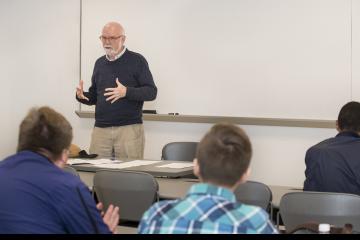 Faculty member Richard Keiser gives his presentation on 40 years of LGBTQ activism on the campus of the Community College of Philadelphia.