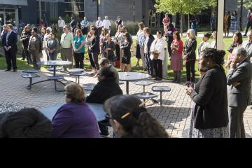 People gathered in Bonnell Courtyard for the ceremony.