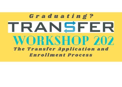 Banner with the words "Graduating? Transfer Workshop 202: The Transfer Application and Enrollment Process".