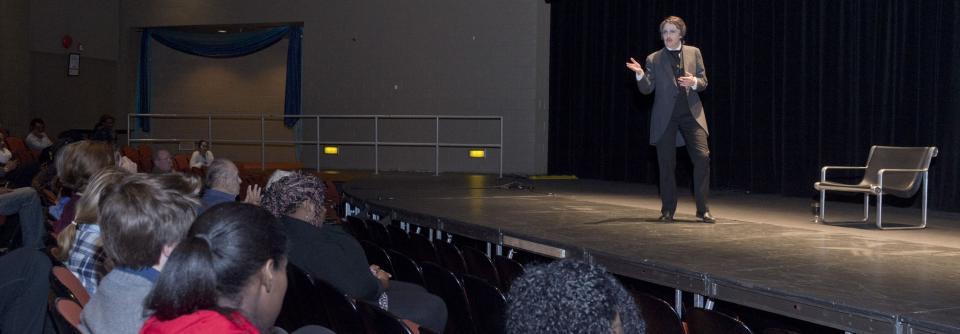 Performance of Edgar Allan Poe on stage